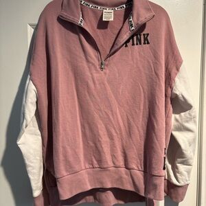 Victoria’s Secret Pink 1/4 Zip Cotton Blend Long Sleeve Pink Size Large